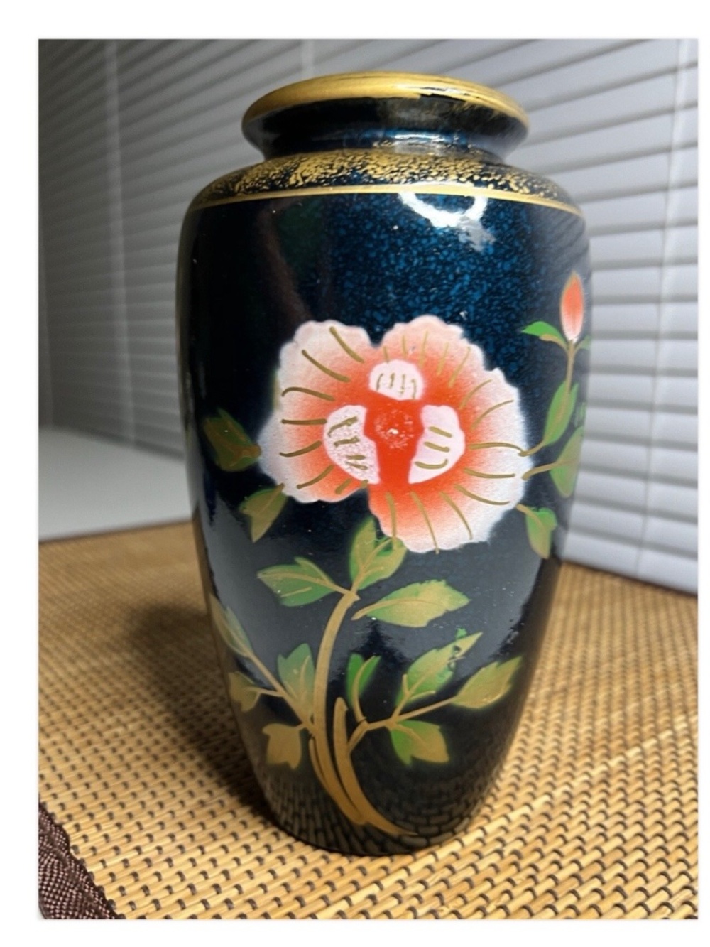 Vintage Norleans Japan Handpainted Cherry Blossom Ceramic Floral Vase 7”